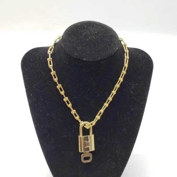 Authentic Louis Vuitton Lock and Key Gold Color with Gold Plated Chain Necklace - Picture 1 of 8